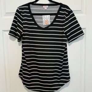 LuLaRoe XS Iris black and white stripe v-neck tee